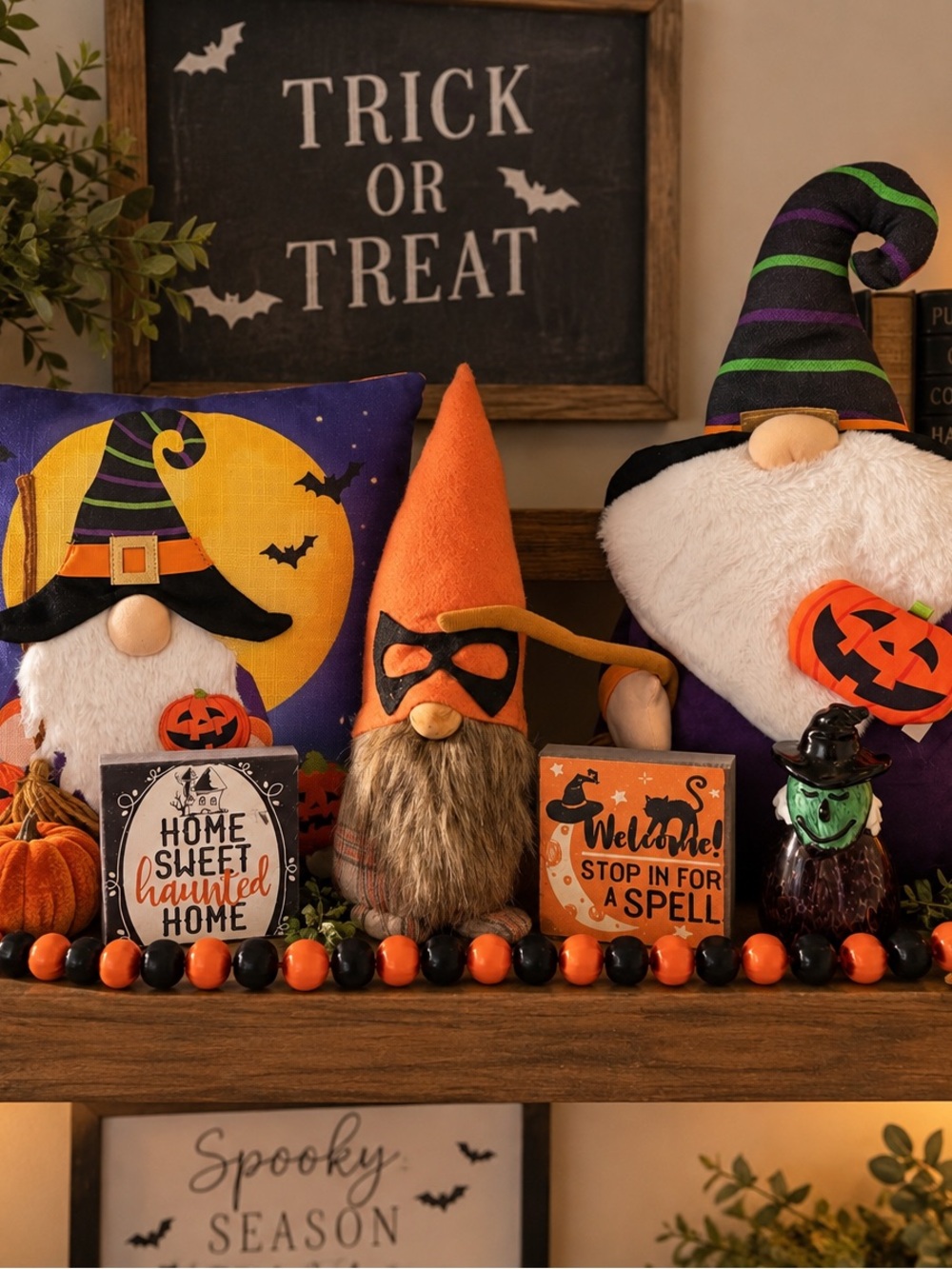 Halloween Gnome Plush Pillow & Gnome Trio Set - Orange & Purple